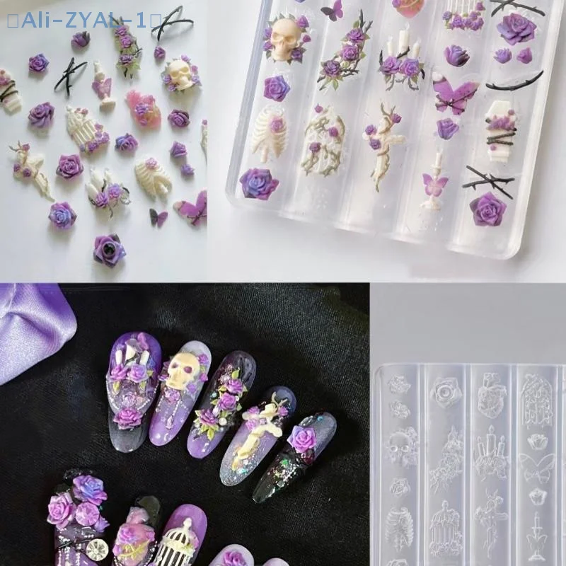 【ZYAL-1】3D Transparente Nagelform DIY Nail Art Dekoration Rose Kerzenständer Totenkopf Schmetterling Vogelkäfig Nail Art Schnitzform