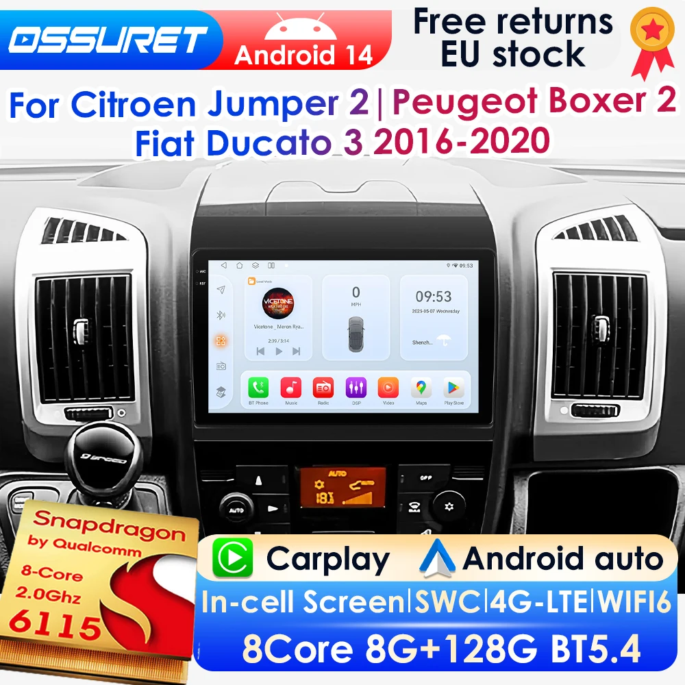 Qualcomm 8Core 360 ° Fotocamera CarPlay Android Auto 2Din Autoradio Per Fiat Ducato 3 Citroen Jumper 2 per Peugeot Boxer 2 2016-2020