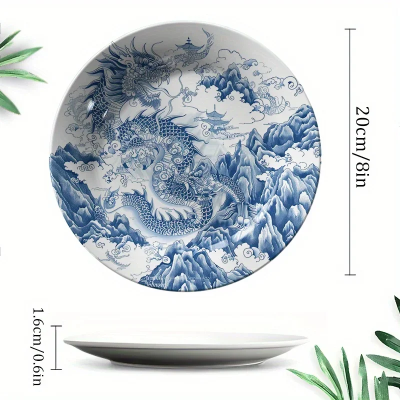 1pcExquisite Chinese Style Ceramic Decorative Plate Hand-Painted Dragon Design Wall Art Display Non-Food Contact Home DecorFor