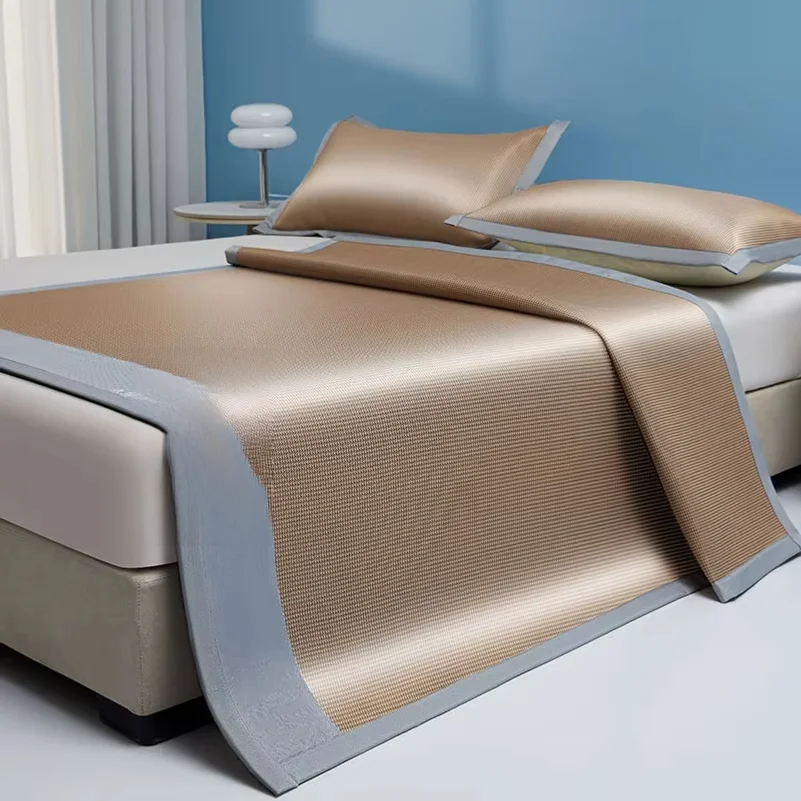 Summer Cooling Bed Pad Light Luxury Carbon Fibres Sleeping Cool Bed Mat Ice Silk Mats with Pillowcases Smooth Mattress Cover Set - view 4