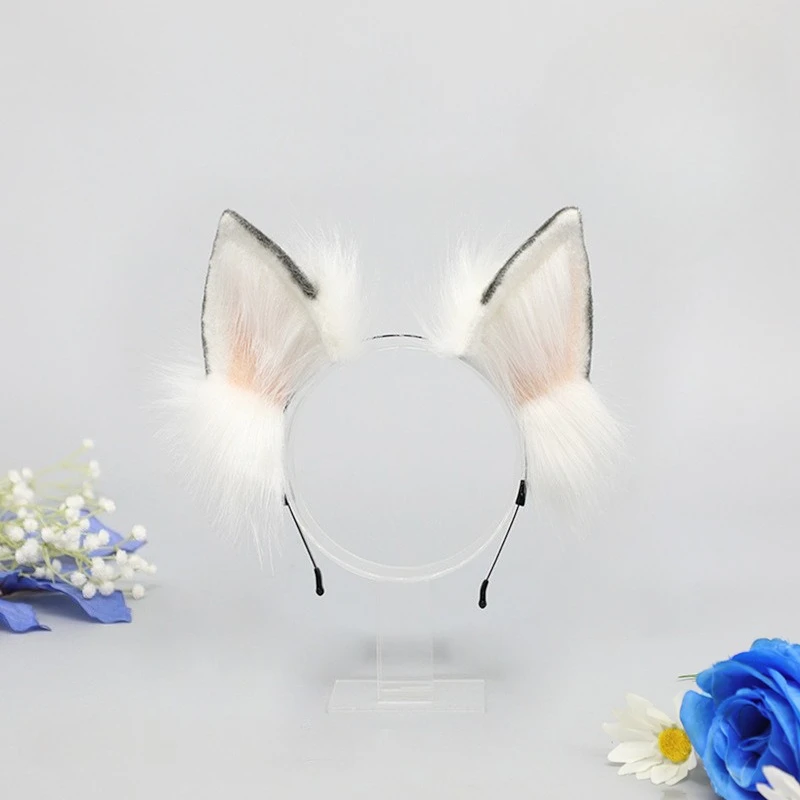 

Handmade Wolf Ear Cosplay Cat Ear Headpiece Lolita Couple Plush Realistic Animal Ear Hairband Furry Handmade Cos Accessories