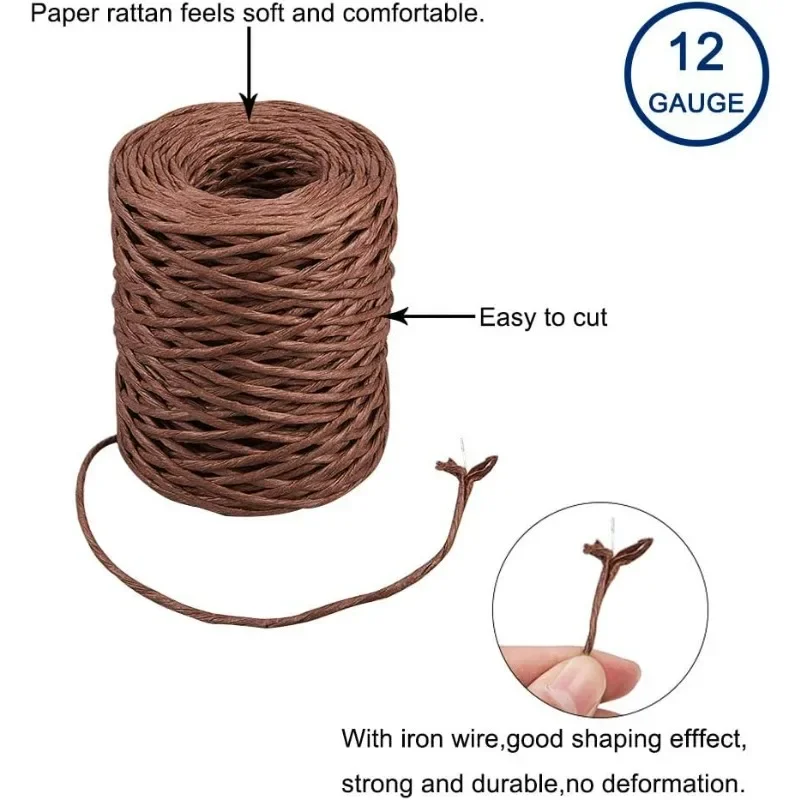 55 Yards Floral Iron Bind Stem Wire 2mm Paper Wrapped Rattan Rope Rustic Paper Twine for Flower Bouquets DIY Crafts Gift Wrap