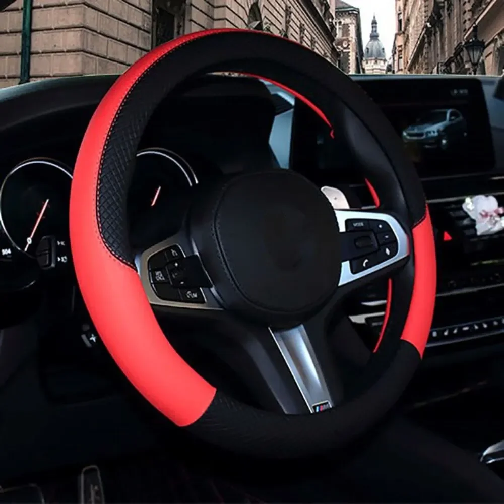 1PC Automotive All Season Universal Steering Wheel Cover Artificial Leather Embossed Wear Resistant Elastic Automotive Interior