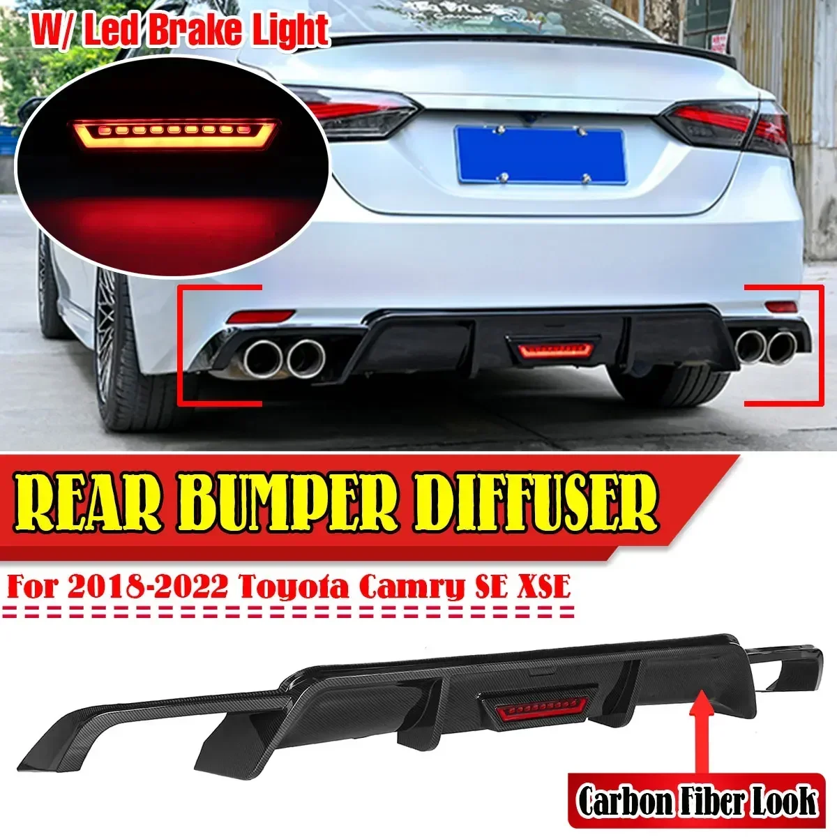 Car Rear Bumper Lip Diffuser Spoiler Splitters Guard Body Kit Tuning For Toyota Camry For SE XSE 2018-2022