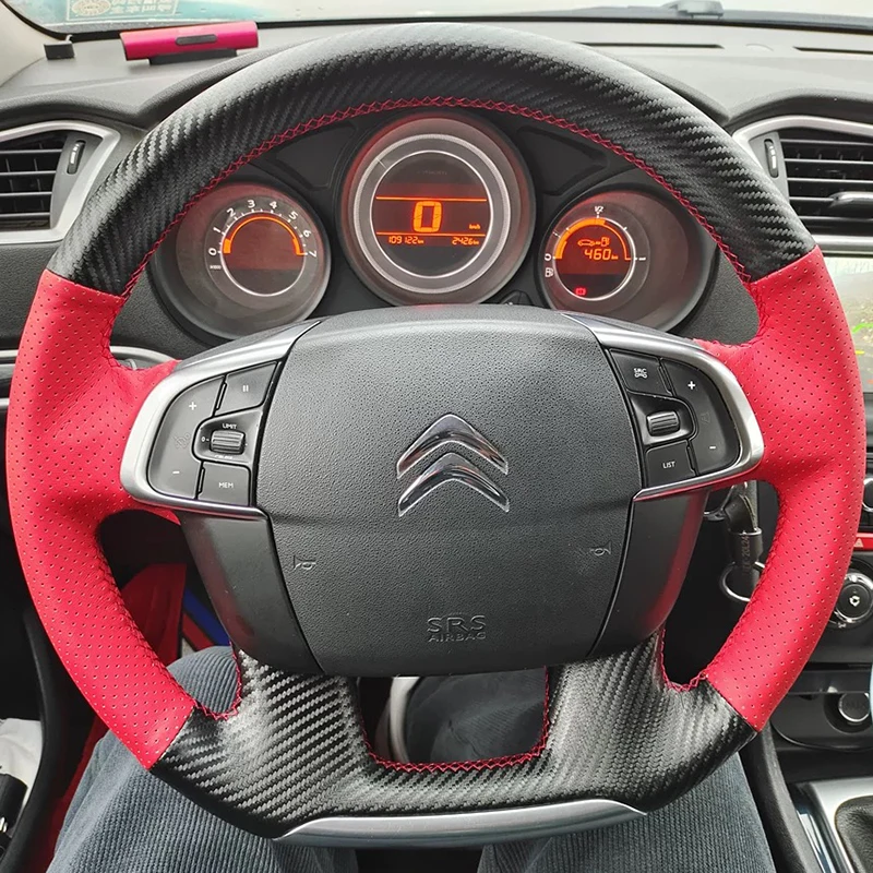 Custom Steering Wheel Cover for Citroen C4 DS4 C4L 2011 2012 2013 2014 2015 Hand-Stitch Carbon Fiber Style&car Accessory