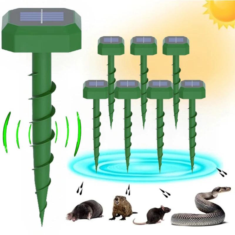 Upgraded Solar Ground Spike Mosquito Killer & Rodent Repeller Vibration & Ultrasonic Auto Night Light IP44for Yard Garden Farm image 2