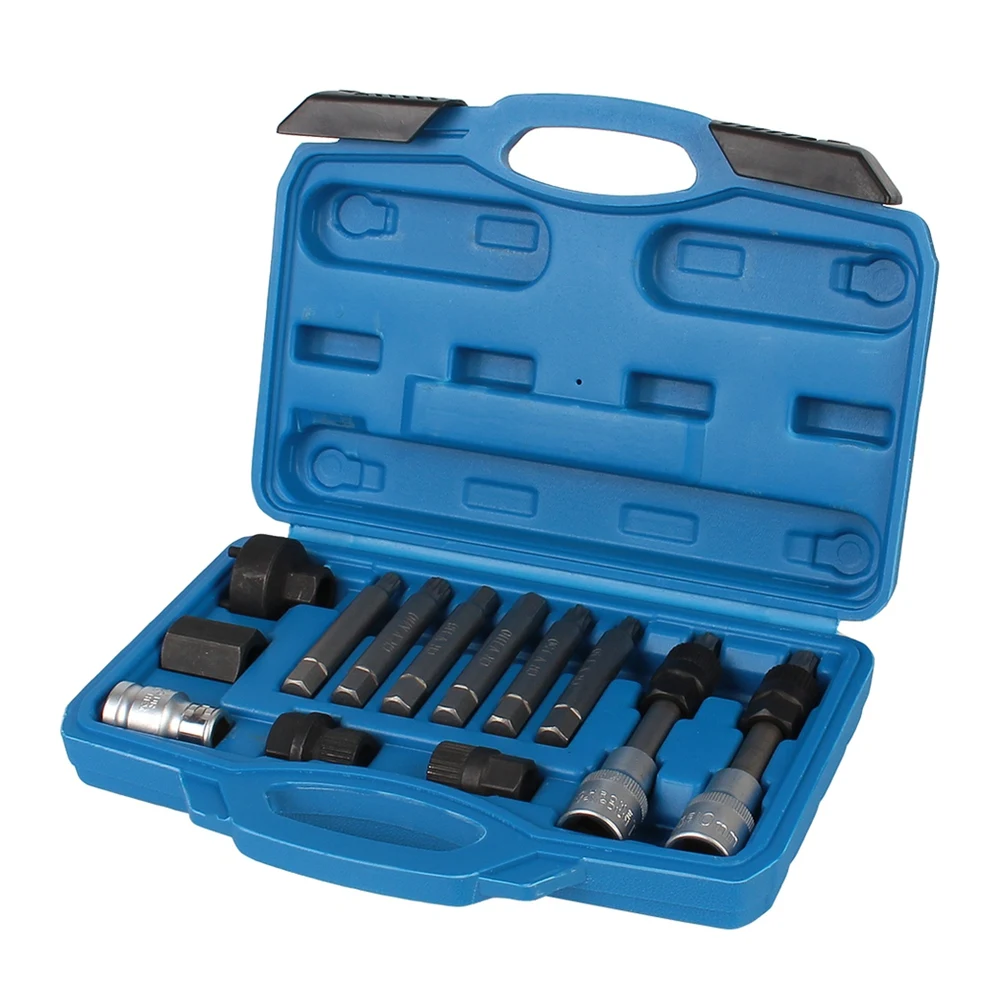 Compatible 13-Piece Alternator Freewheel Pulley Removal Tool Set for Engine Auto Belt Removal for -