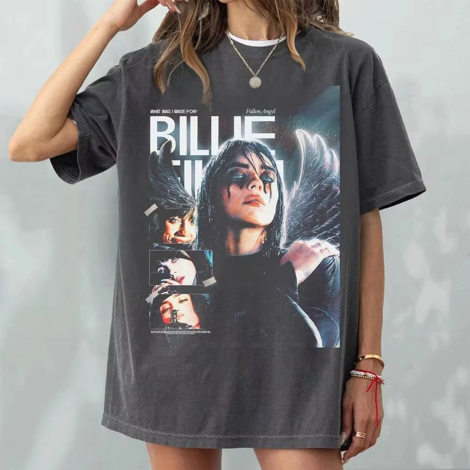 Billie Eilish Fallen Angel Poster Vintage Punk Y2K Graphic Tee Cotton Mens Womens T-Shirt Summer Streetwear