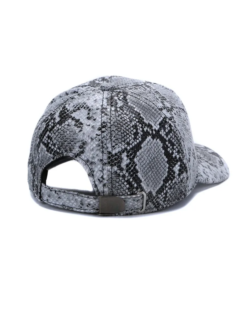 Fashion Men Genuine Leather Snake Pattern Printed Baseball Cap Real Sheepskin Peaked Cap Spring Autumn New Adjustable Casual Hat