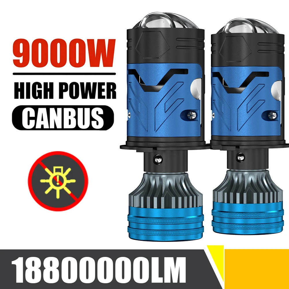 

H4 LED Headlight CANBUS 9000W H4 Led Projector Lens Super Bright Hi/Lo Beam 9000W 6500K White Light for Car Motorcycle Universal