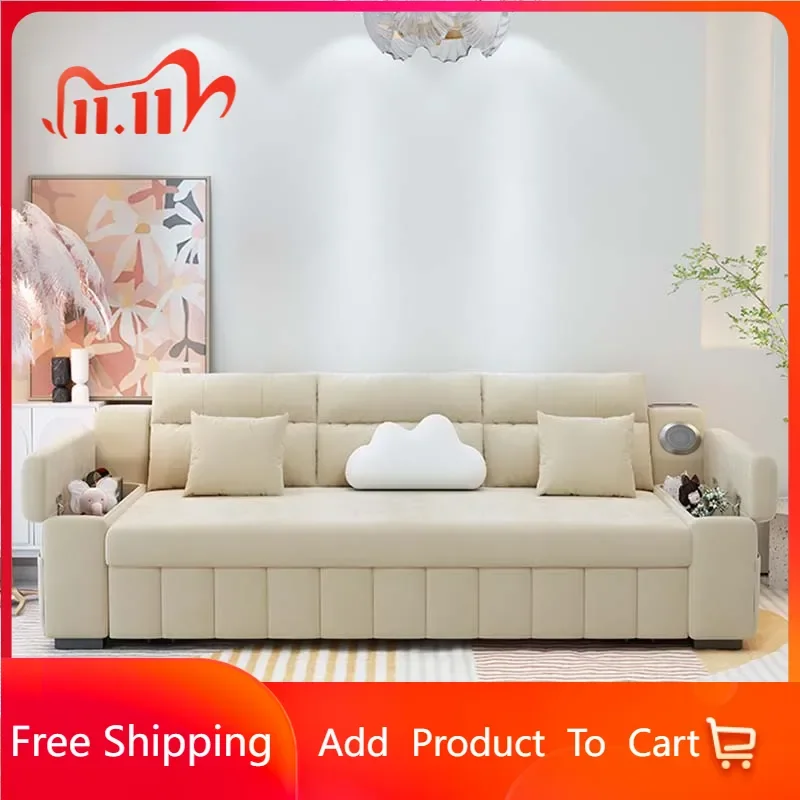 

USB Nordic Wood Couches Comfortable Storage Foldable Luxury Sofa Bed Living Room Modern Divano Letto Pieghevole Salon Furniture