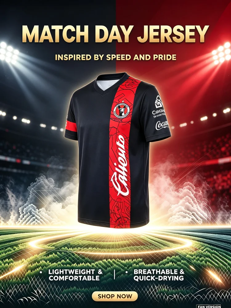 2026 Club Tijuana Retro Fußballtrikot für Männer und Frauen, Mexiko Fußball-T-Shirt mit vertikalen Streifen, Fan-Kurzarm-Sporttrikot für Familie und Kinder – Detail 3