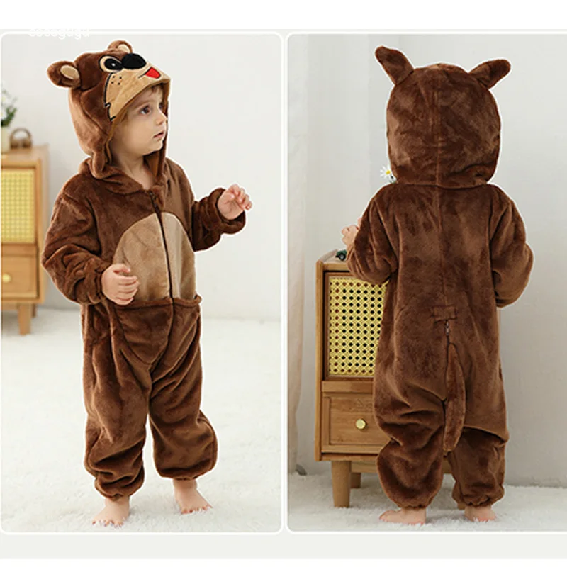 Kangaroo Romper Baby Boy Girl Pajama Newborn Bebe Clothes Cute Bodysuits Flannel Warm One-piece Winter Halloween Animal Outfit