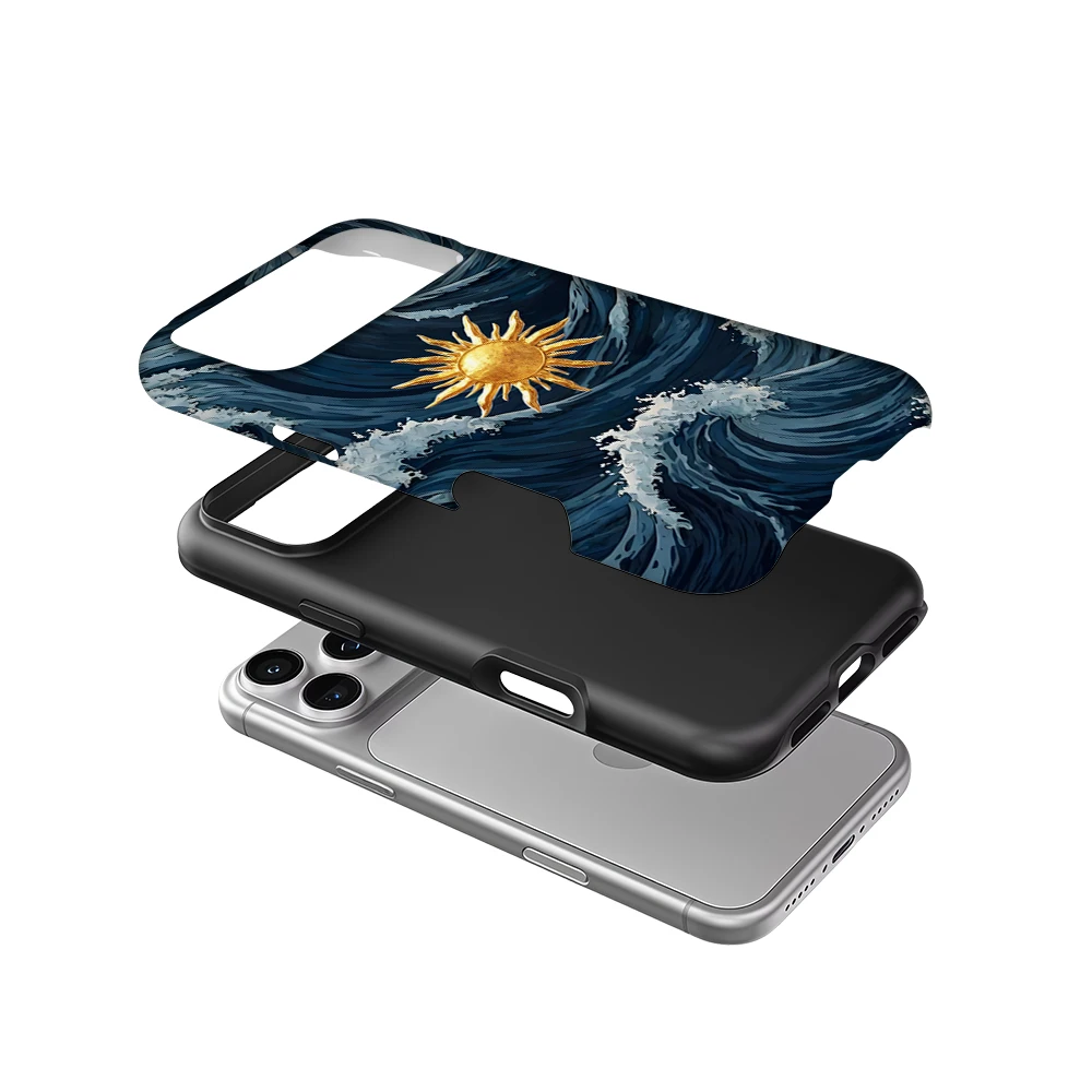 Golden Sun & Waves Phone Case for Magnetic Phone Case for IPhone 17 16 15 14 Pro Max Plus Single Double-layer Tough Case