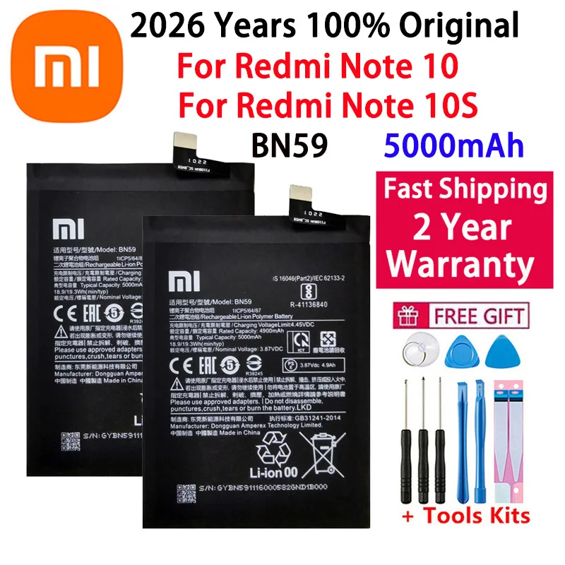

2026 Years 100% Original High Quality New BN59 5000mAh Battery For Xiaomi Redmi Note10 Note 10 10S Batteries Bateria Tools