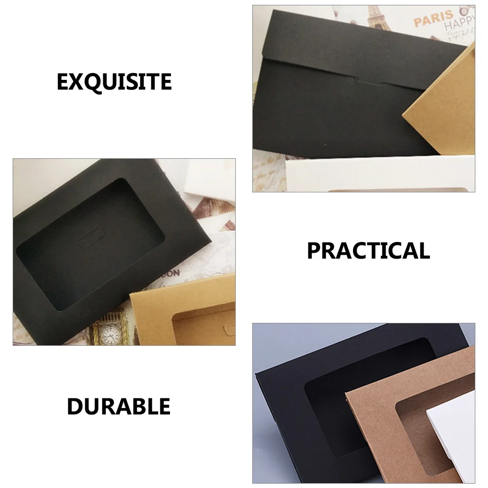 10 Pcs Business Envelopes Window Box Storage Container Postcard Wrapping Bags Boxes Blank Paper Cases Light Brown