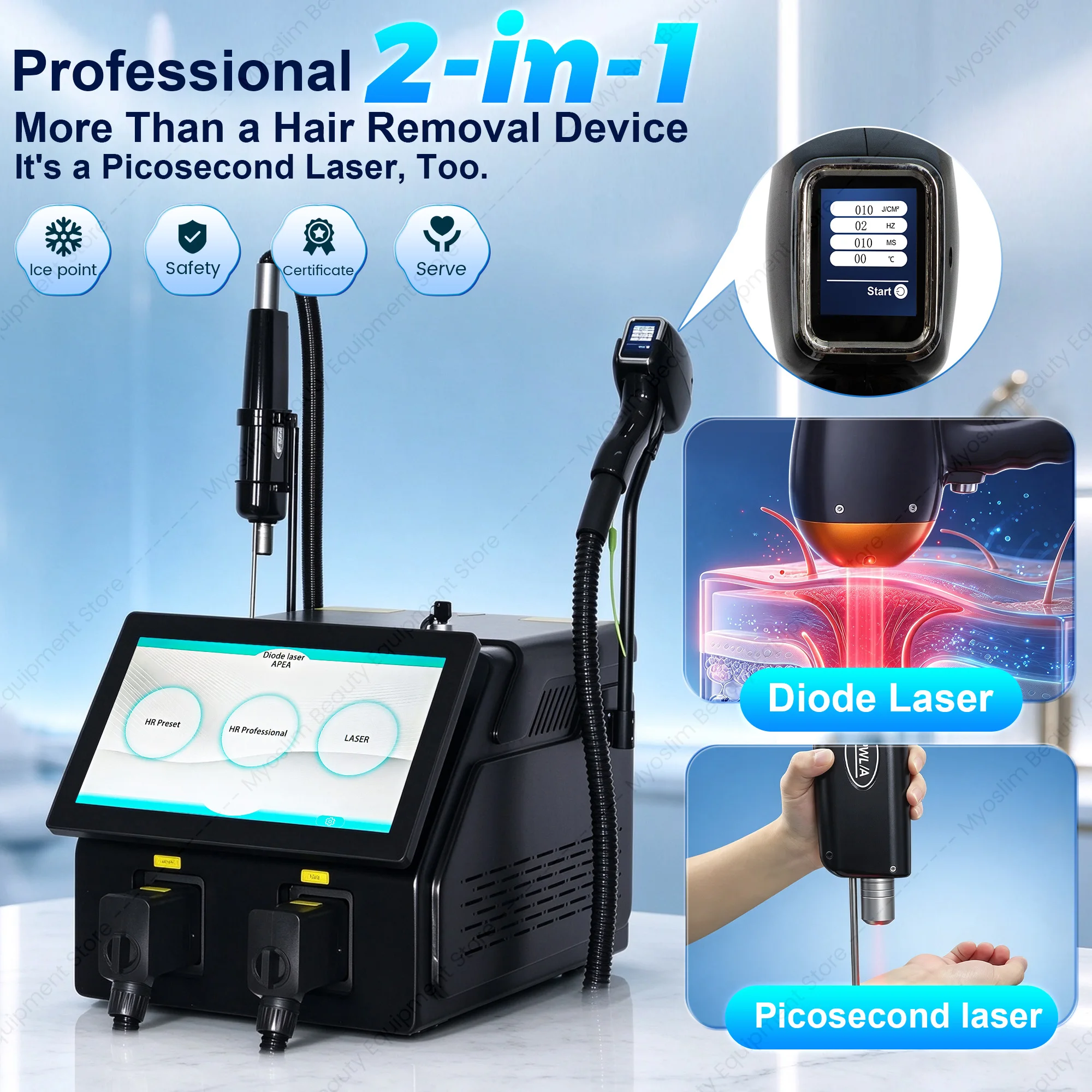 New FAC 6Waves Technology 2 IN 1 6000W Diode Laser Hair Removal Pico Q Switch Nd Yag Laser Tattoo Removal Machine for Salon Use