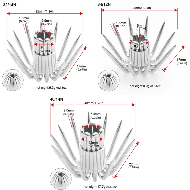 

10 штук больших крючков для кальмаров из нержавеющей стали, высококачественных крючков для кальмаров и рыболовных принадлежностей для морских судов.