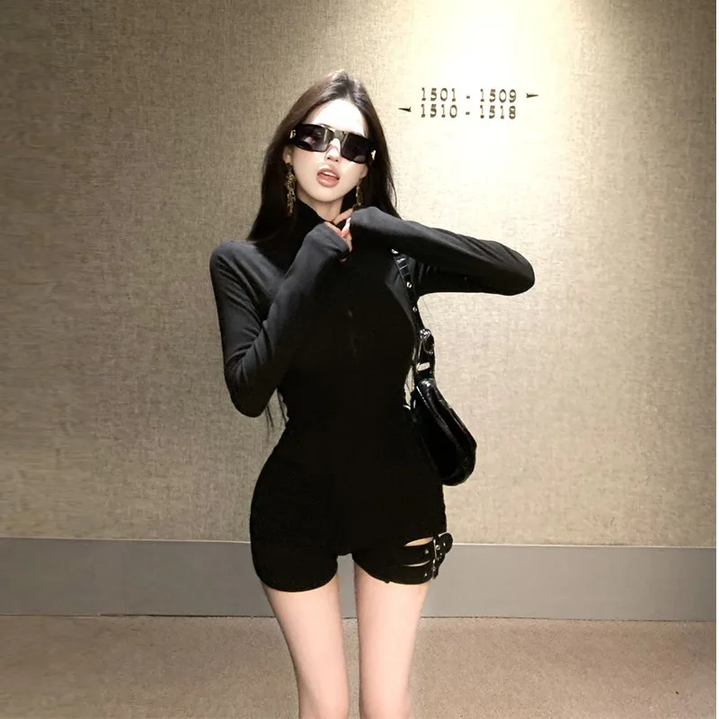 

Bla Strapl Bodysuit Women Sexy Slim Fit Base irt Pure Desire Sexy Inner Long Sve Bodysuit Korean Sle Commute Wind