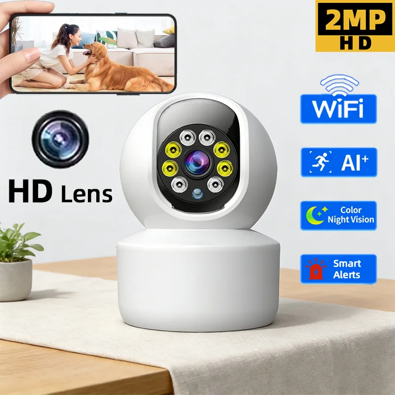 

2-мегапиксельная Wi-Fi камера для умного дома, беспроводная IP-камера для внутреннего наблюдения, с ИИ-обнаружением, автоматическим отслеживанием, функцией безопасности и видеонаблюдения за ребенком