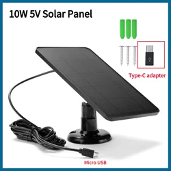 10W 5V Solar Panel 2in1 Micro USB+Type-C Solar Panels  Outdoor Solar Cells Chargerfor Security Camera/Small Home Light System