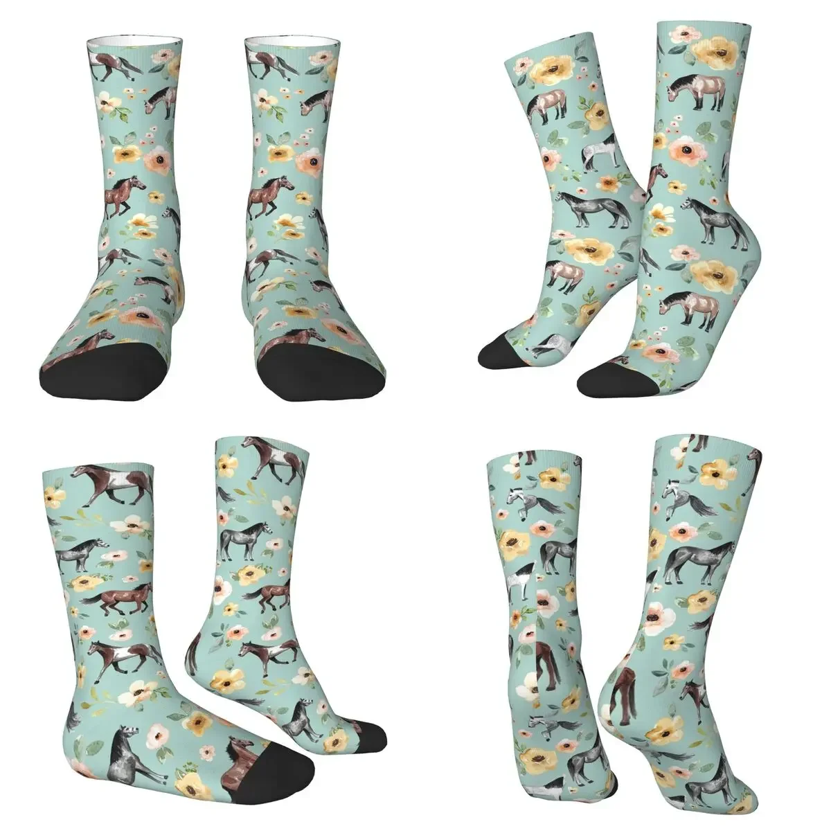 

Horses With Flowers, Sunrise Floral, Blue, Horse Decor, Socks Harajuku Super Soft Stockings All Season Long Socks Day Gifts