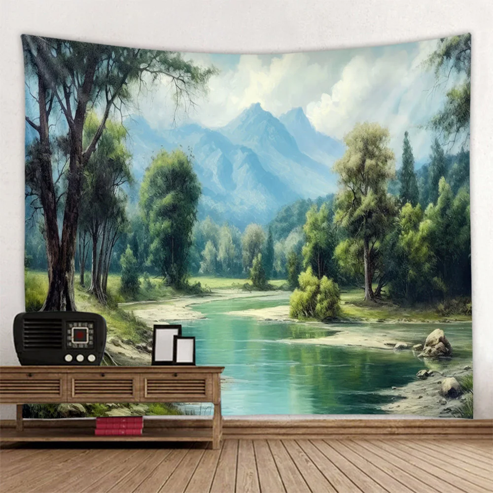 Forest Landscape Tapestry Hippie Aesthetic Fabric Mural for Bedroom Living Room Wall Art Decoration Beautiful Background Cloth