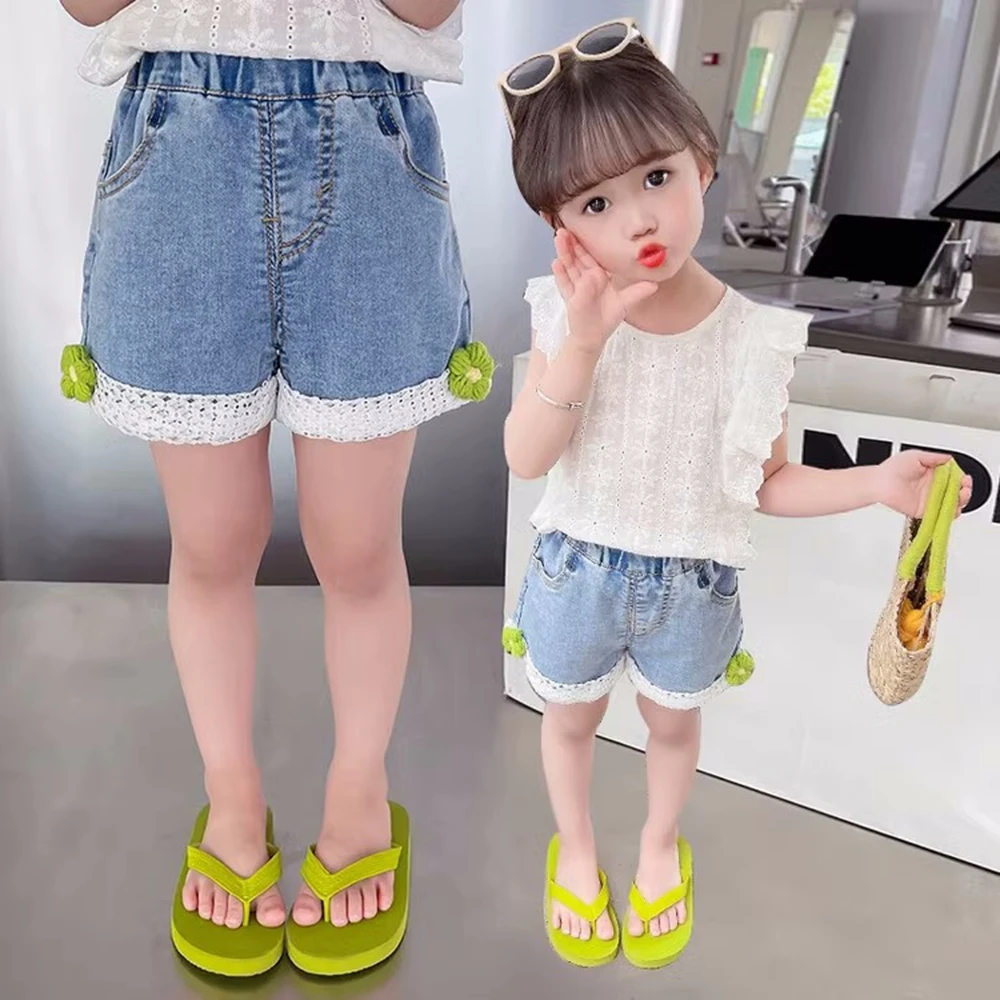 

Girl Jeans Summer New Korean Version of Versatile Casual Hot Pants Children's Embroidered Denim Shorts