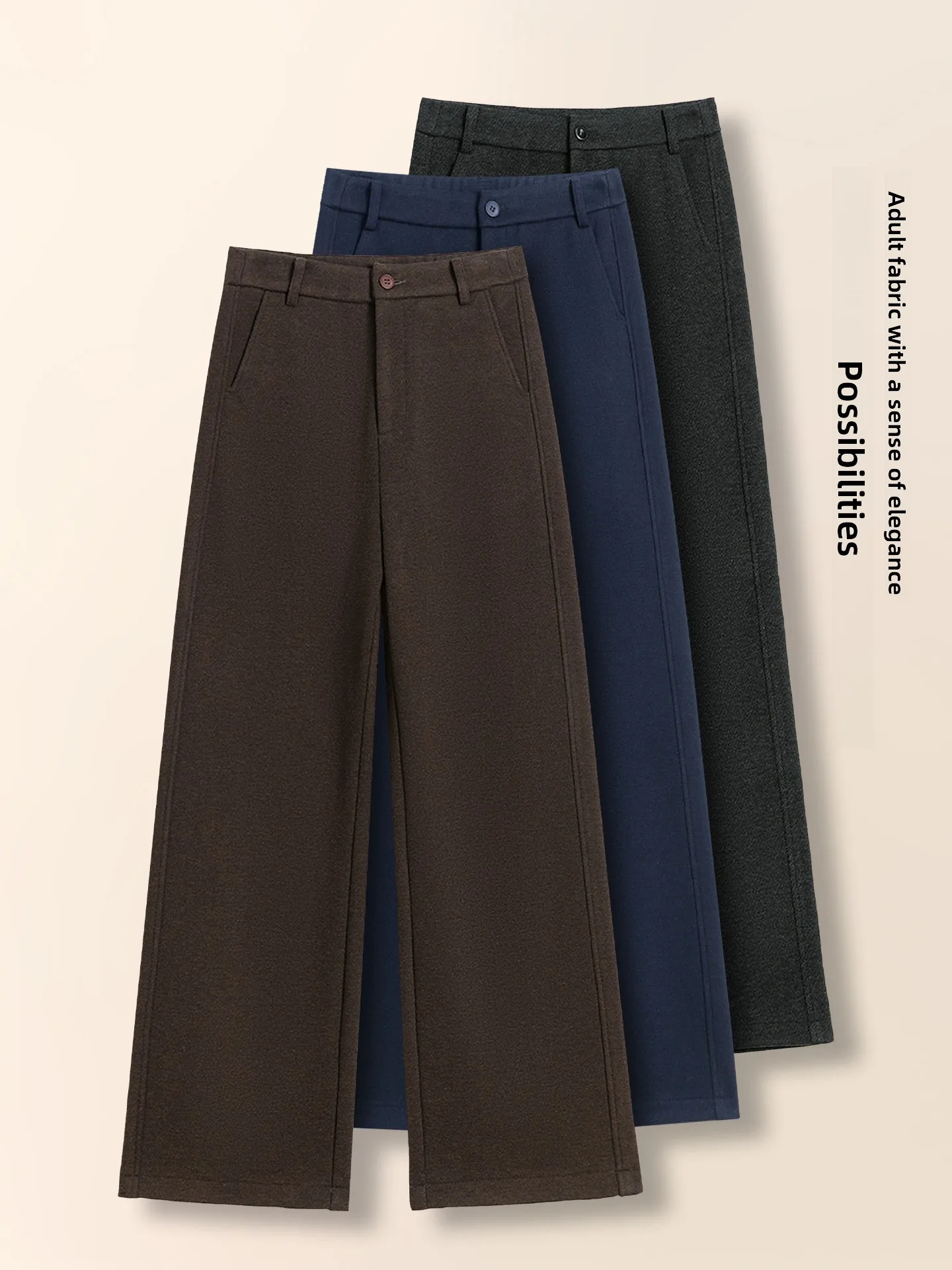 

High Waist Slim Fit Acetate Wool Wide Leg Pants Women's Casual Straight Leg Suit Pants Autumn Winter New Style Fleece Lined