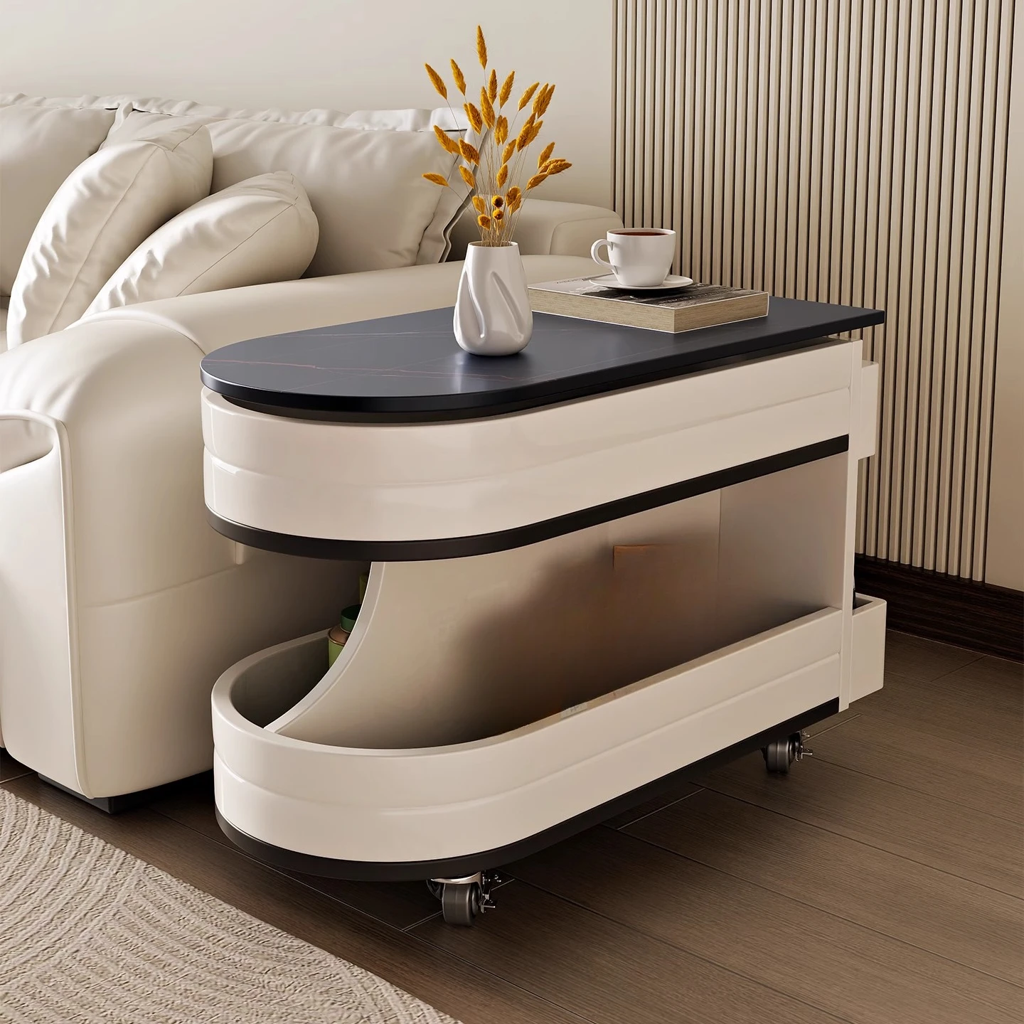Movable side table coffee table small apartment living room balcony trolley rock slab multi-functional lifting solid wood fold
