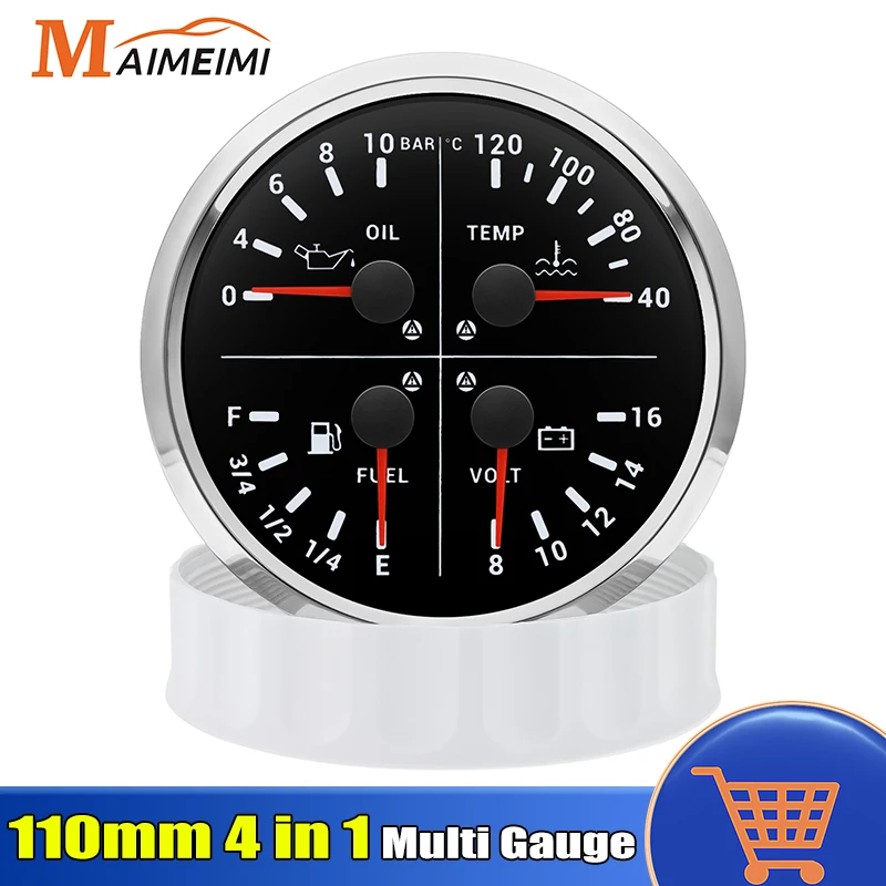 

4 in 1 Multifunction Gauge With Warning Light Oil Pressure+Water Temperature+Fuel Level+Voltmeter for Auto Car Boat Marine RV