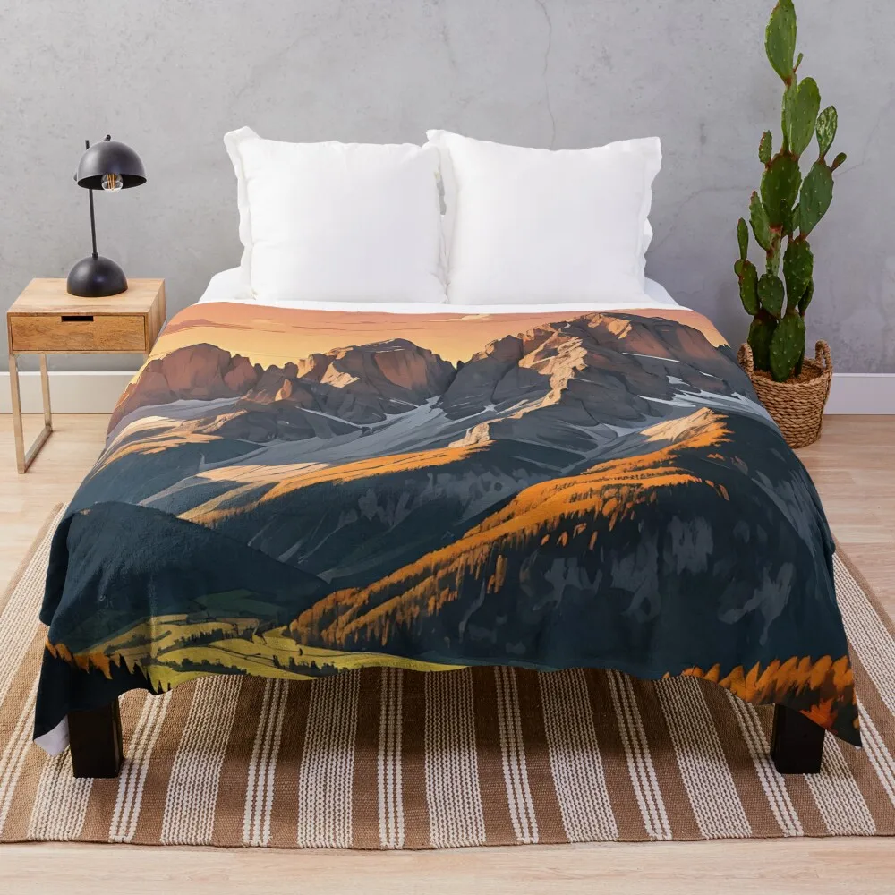 Dolomites Peaks Bathed in Sunset Glow Throw Blanket for winter For Decorative Sofa Single Blankets