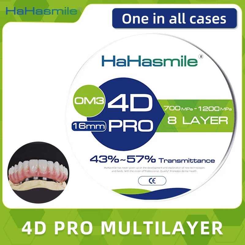 4D Pro Multilayer Zirconia Disc OM3 8 layer 43%-57% High Translucency CAD/CAM Block for Open System 98mm Dentistry Tool For