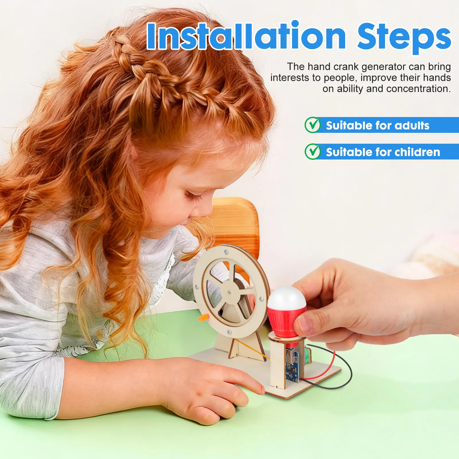 Zestaw DIY do samodzielnego montażu generatora prądu dla dzieci - eksperymenty naukowe z korbą