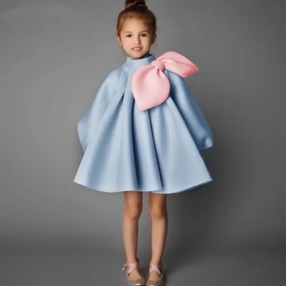 Fashion Baby Flower Girl Wedding Dress Princess Big Bow Long Sleeve Infant Toddler Child Vestido Birthday Party Pageant Dress