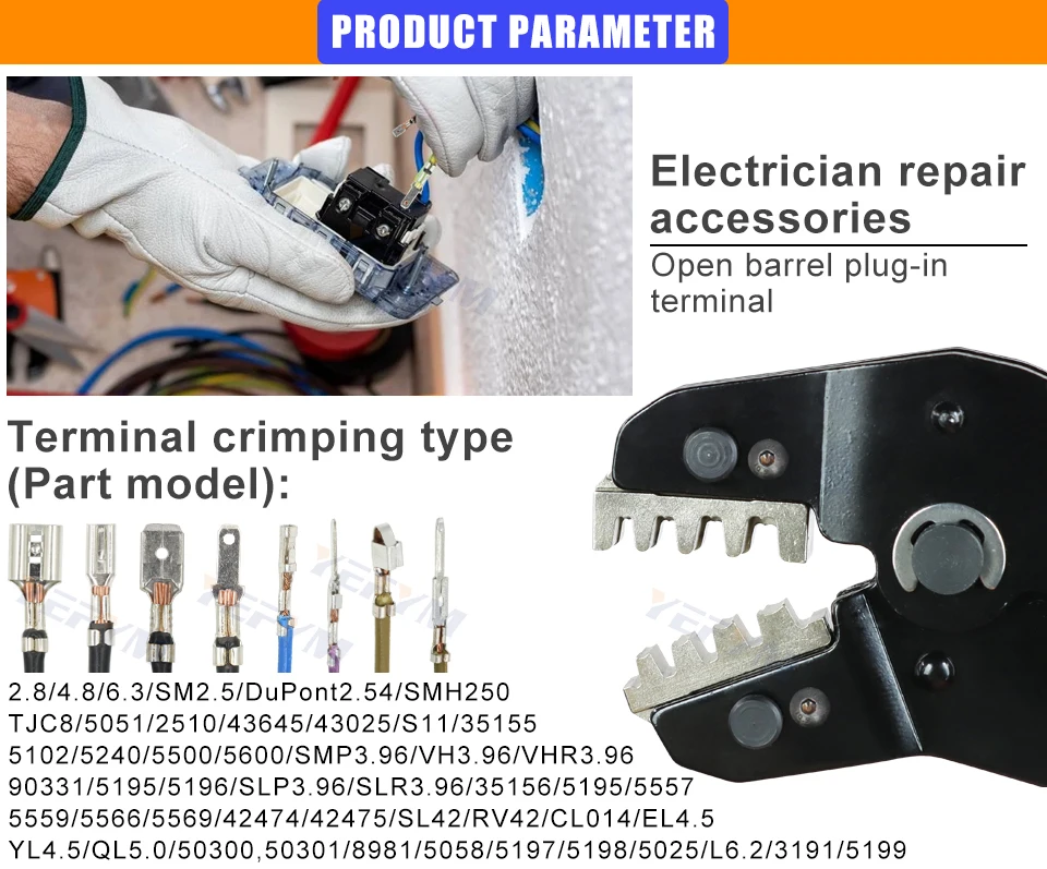 Crimpzange SNX-48BS mit Schnellwechsel-Backen für Tab 2.8 4.8 6.3/Rohr/Photovoltaik/Isolierte Anschlüsse – Elektrische Klemmwerkzeuge – Detail 2