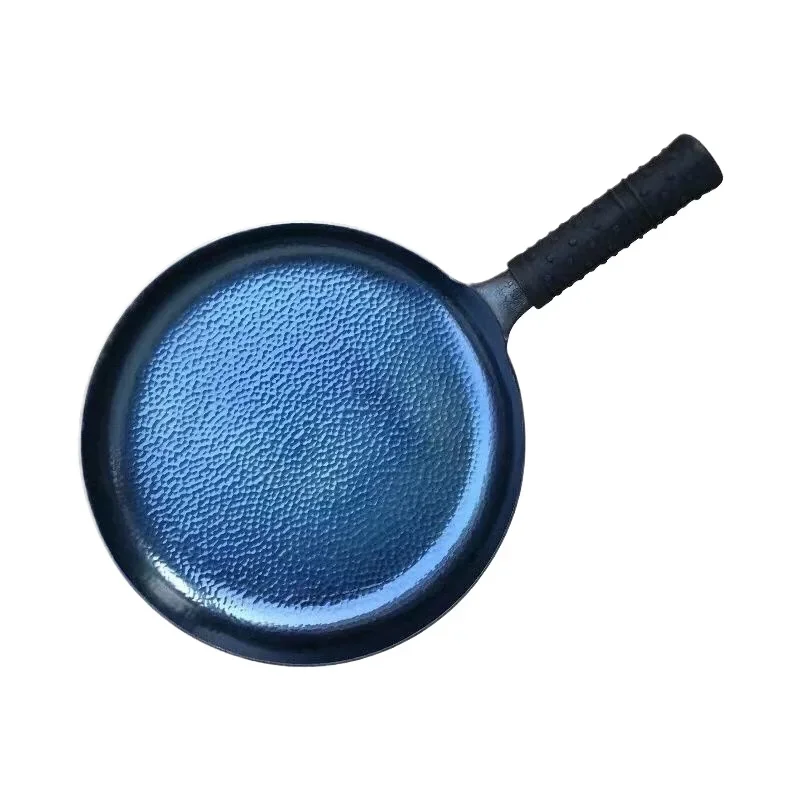 26/28/30cm Iron Frying Pan,Induction Compatible,Chinese Traditional Hammered Pan Blue Cooking Wok Kitchen Cookware