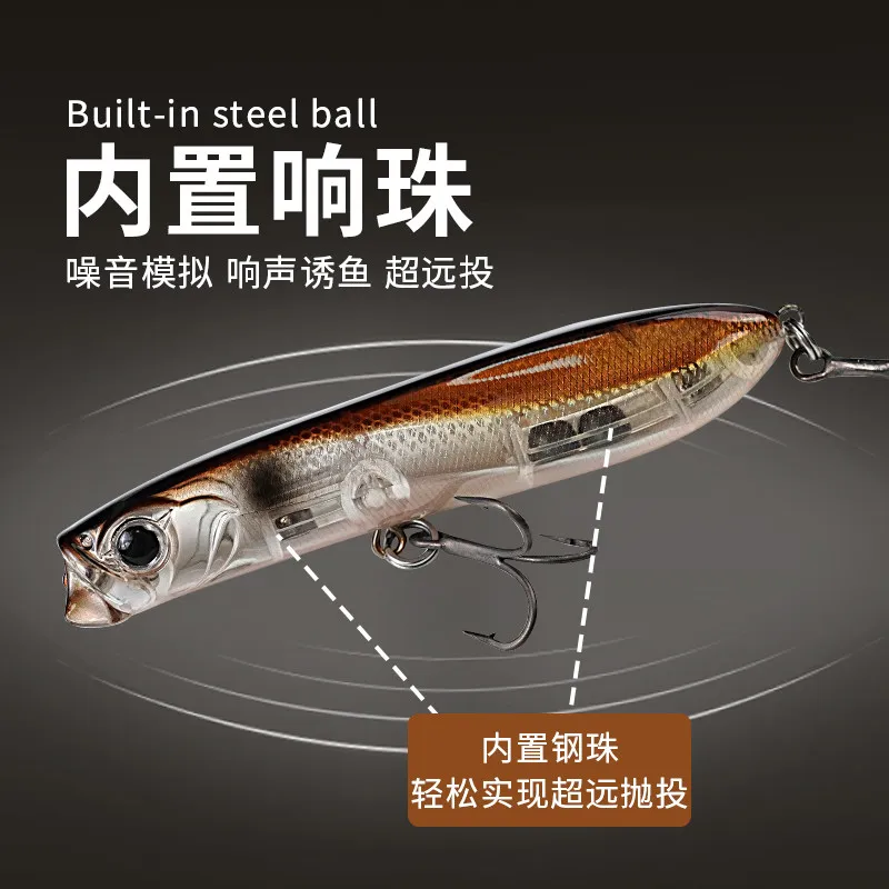 1 Stück Topwater Pencil Angelköder 5,8g 65mm 8,5g 75mm Popper WALK'N ROLL Wasserimpakt-Köder Künstlicher Harter Köder für Weitwürfe Bass