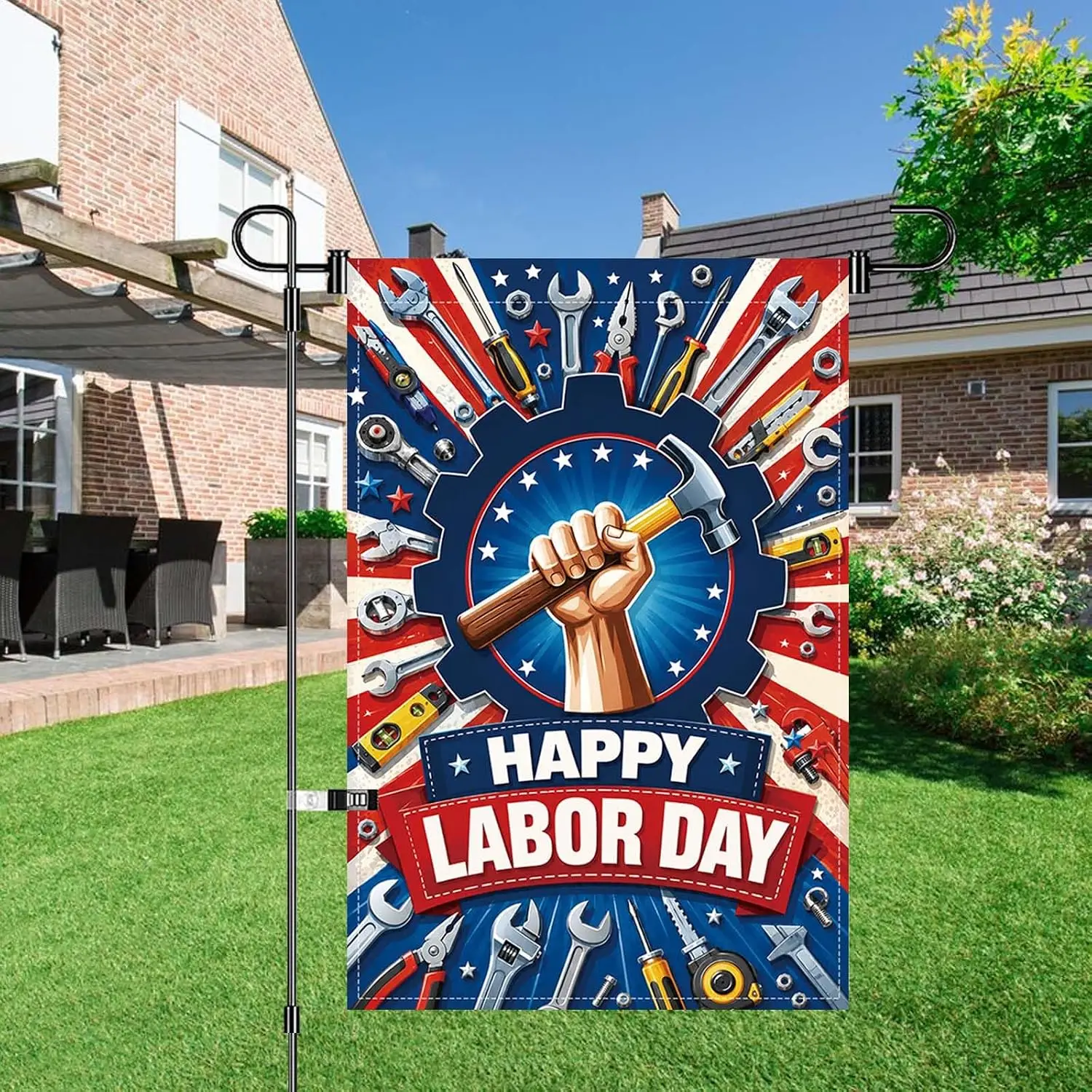 Happy Labor Day Garden Flag 12x18in Double Sided Vertical Working Tools yyi
