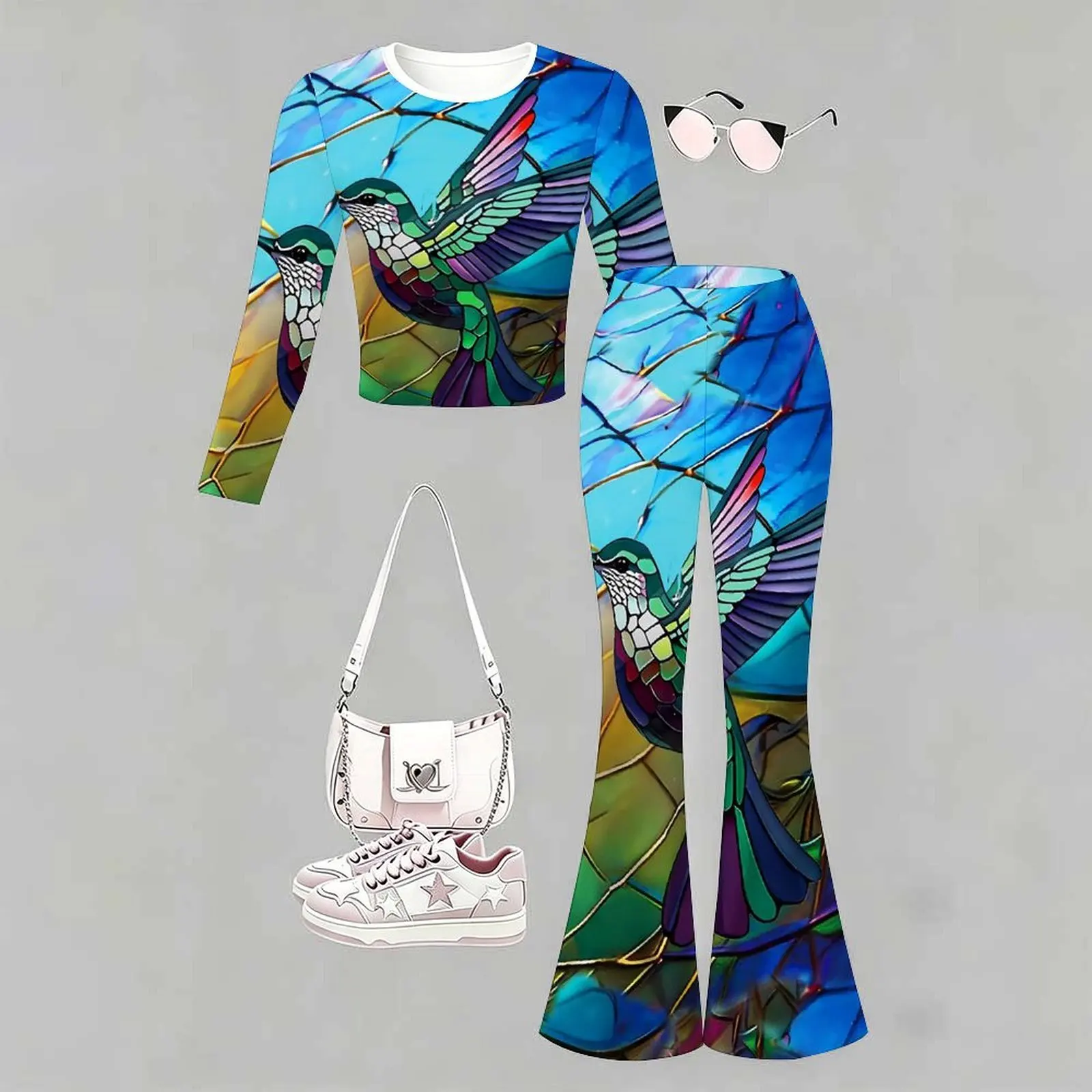 2pcs Children's Casual Pants Autumn Slim Two-piece Set Fashion Bell-bottomed Pants Winter Girls' Trendy T-shirt Jogging Pants