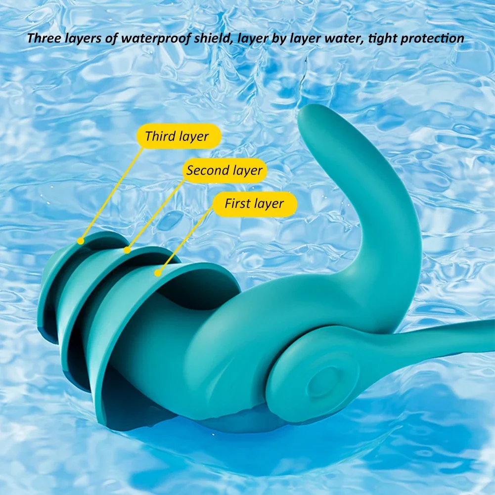 سدادات أذن للسباحة، مشبك أنف مقاوم للماء، يمنع تقليل الضوضاء المائية، سدادة أذن من السيليكون الناعم، مستلزمات غوص السباحة