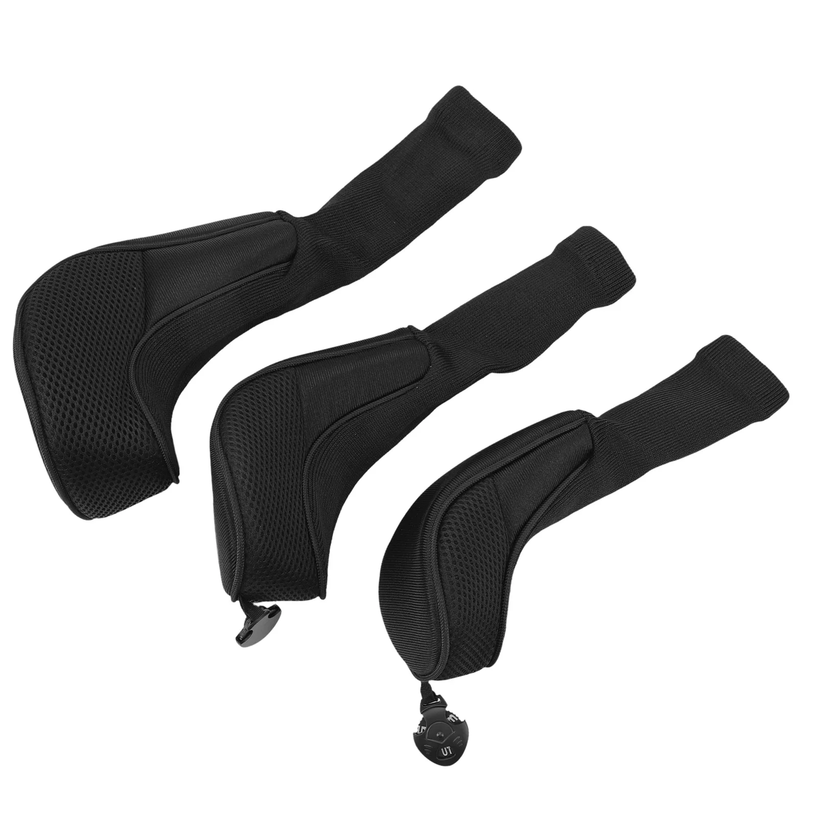 ZK30 3Pcs Golf Club Head Covers 1 3/5 UT Breathable Mesh Long Neck Portable Golf Club Headcovers Set for Men Women Black