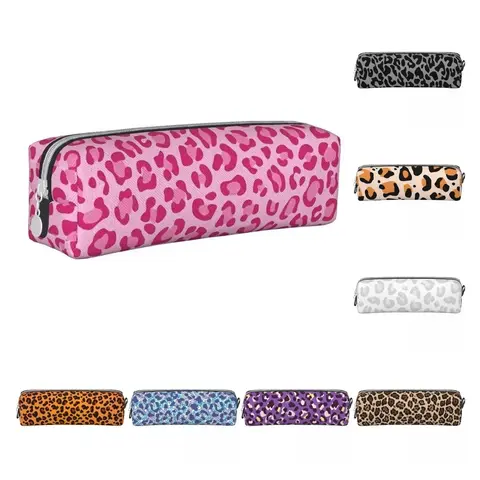 핑크 레오파드 연필 케이스, 학생용 연필 파우치 펜꽂이, 대형 보관 가방, 학생 학교 화장품 문구