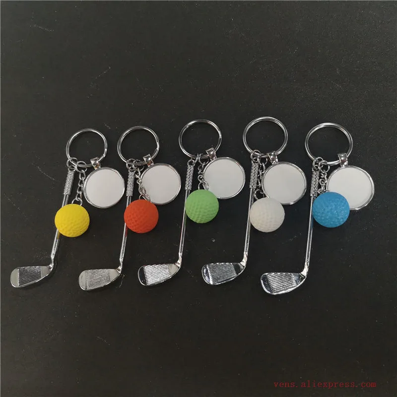 

sublimation blank golf ball keychains key ring heat transfer printing blank diy materials 20pcs/lot