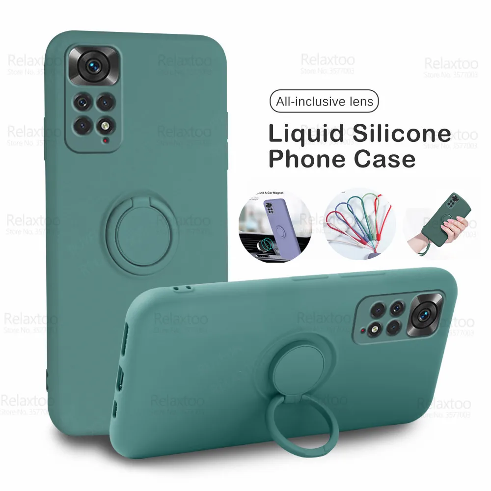 For Redmi Note 11 Pro Case Liquid Silicone Car Magnetic Holder Ring Cover Redmy Note11 4G 11Pro Plus 5G Camera Shockproof Coque