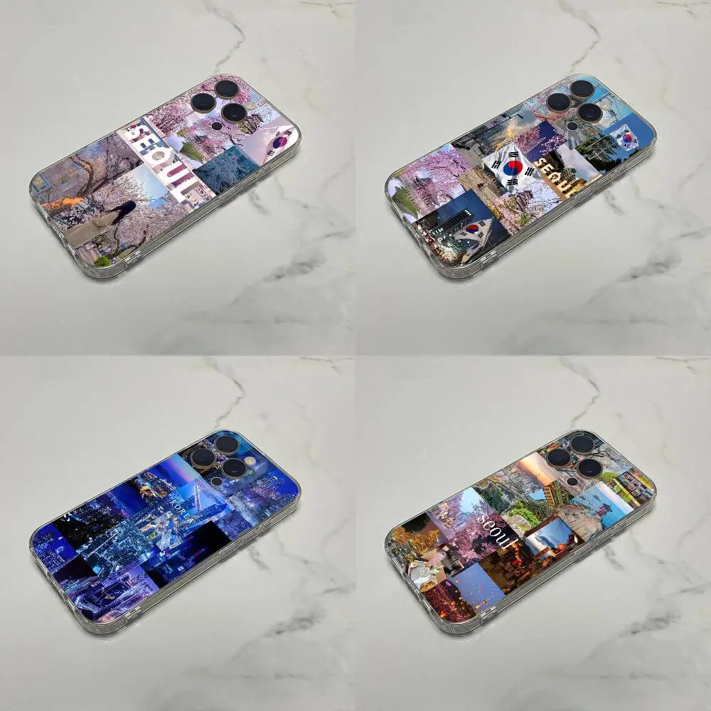 

South Korea SEOUL Travel Phone Case For iPhone 17,16,15,14,13,12,11 Plus,Pro,Max,Plus,E,SE4,Mini Transparent Box