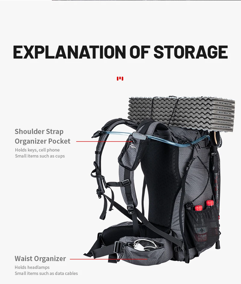 Naturehike Wanderrucksack, Outdoor-Sporttasche, 60 + 5 l, großes Fassungsvermögen, ergonomisches Design, Rucksack, Camping, Reisen, wasserdichter Rucksack – Detail 10