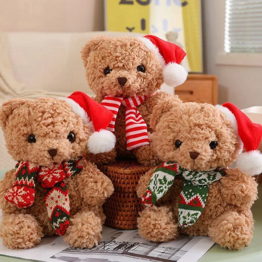 Chapéu urso de natal brinquedo de pelúcia vestir-se lenço fofo urso kawaii brinquedos de pelúcia dos desenhos animados urso macio boneca de pelúcia fontes de festa