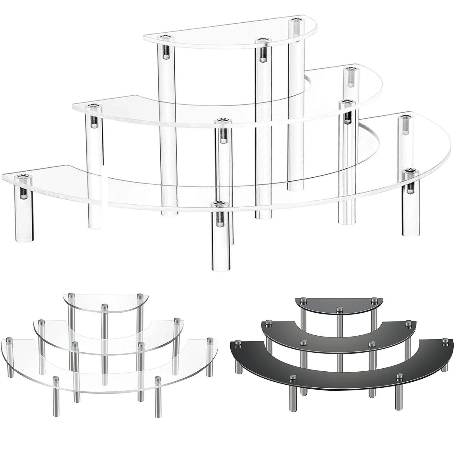 

3 Tier Semicircle Acrylic Cupcake Display Stand, Half Moon Riser, Acrylic Display Riser for Collection Figures Cosmetics Dessert