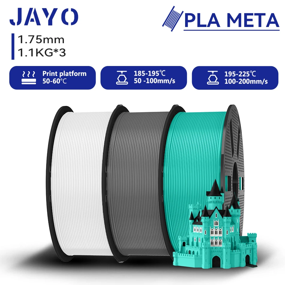 JAYO 3,3KG PLA Meta Filament 1,75MM 3D-Filament PLA für FDM 3D-Drucker, sauber gewickelt, robust, 3D-Druckmaterialien 1,1KG/Rolle